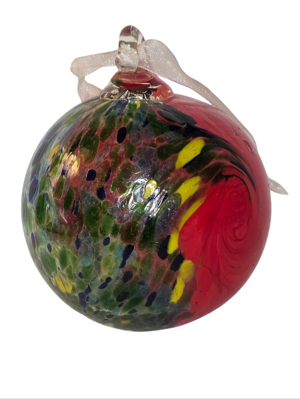 Glass Christmas Ornament Large Round Hand Blown Studio Art Friendship Witch Ball